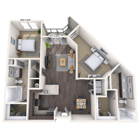 Traditional 2x2 1176 SF floor plan