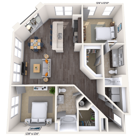 Traditional 2x2 1277 SF floor plan