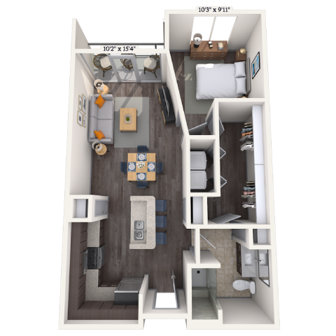 Traditional 1x1 662-740 SF floor plan