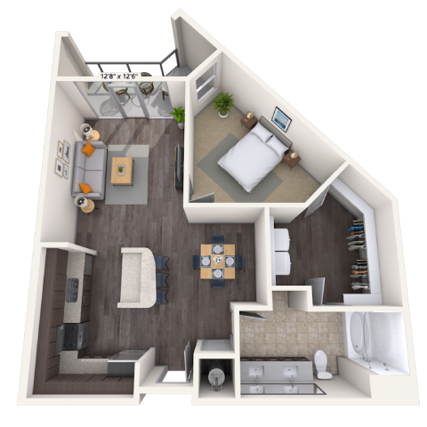 Traditional 1x1 712-901 SF floor plan