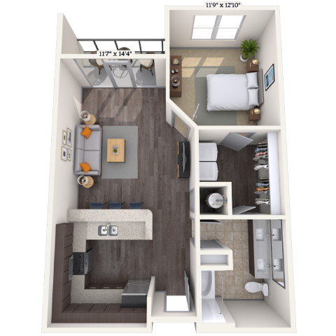 Traditional 1x1 744-789 SF floor plan