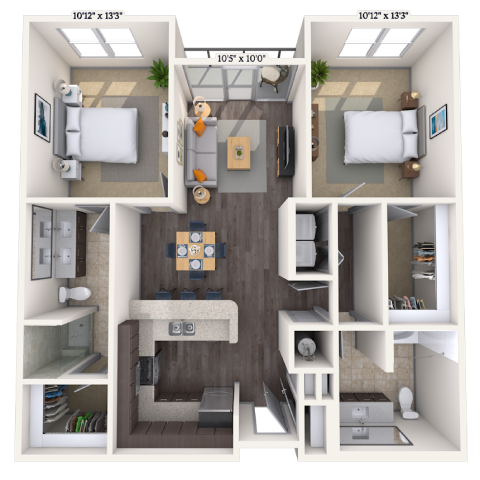 Traditional 2x2 1002-1118 SF floor plan