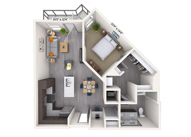 Traditional 1x1 698-789 SF floor plan