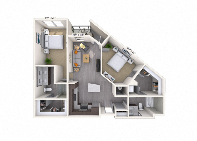 Traditional 2x2 1005 SF floor plan