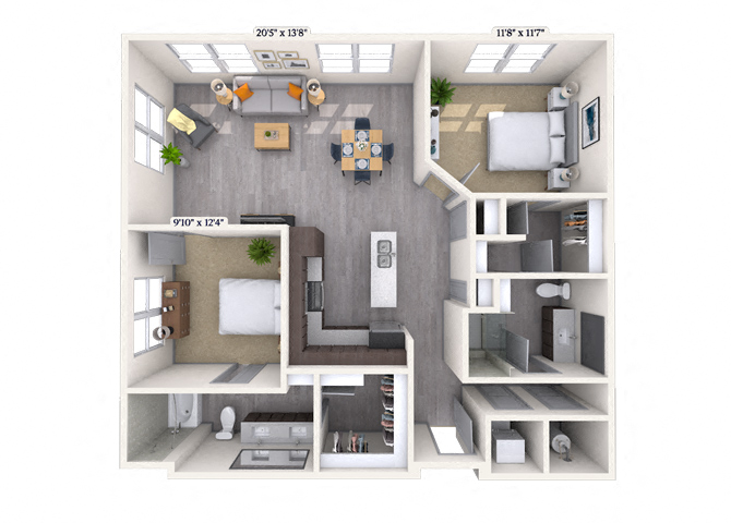 Traditional 2x2 1150-1325 SF floor plan
