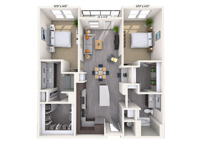 Traditional 2x2 1202-1318 SF floor plan