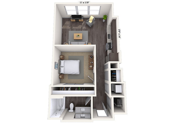 Studio 0x1 586-599 SF floor plan