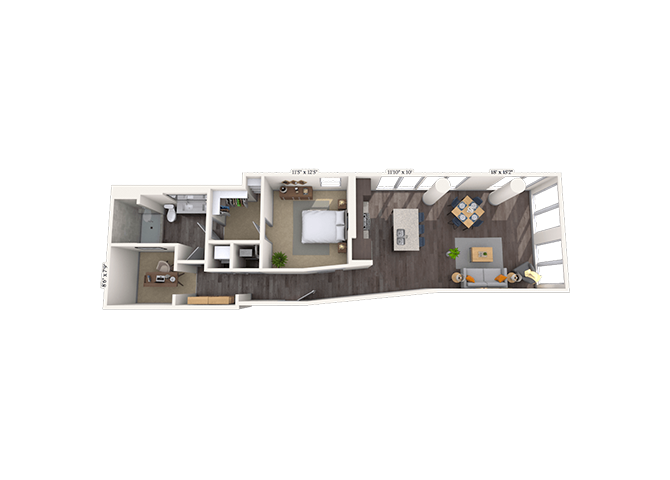 Traditional 1x1 1013 SF floor plan