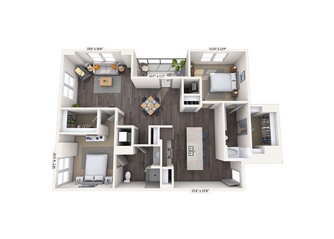 Traditional 2x2 1325 SF floor plan