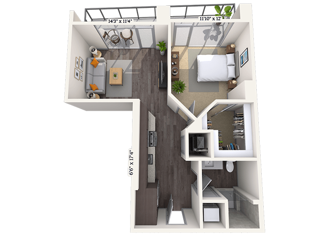 Traditional 1x1 639-739 SF floor plan