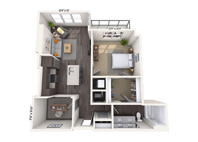Traditional 1x1 859-866 SF floor plan