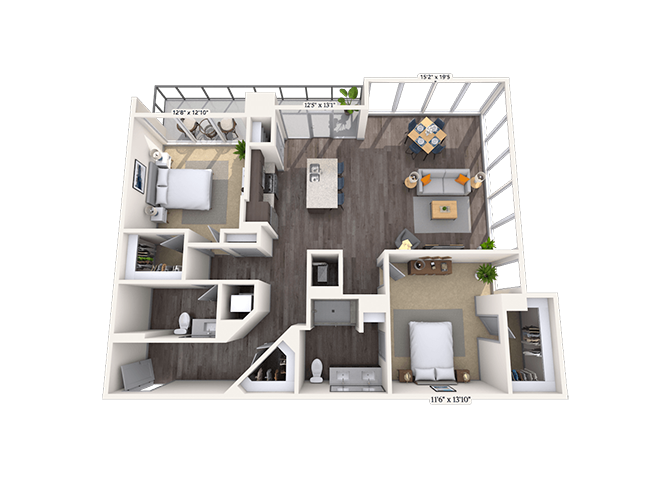 Traditional 2x2 1415 SF floor plan