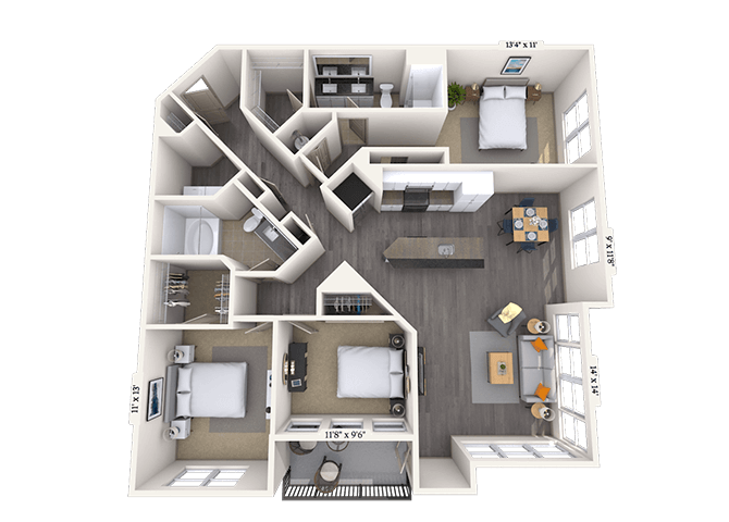 Traditional 2x2 1554 SF floor plan