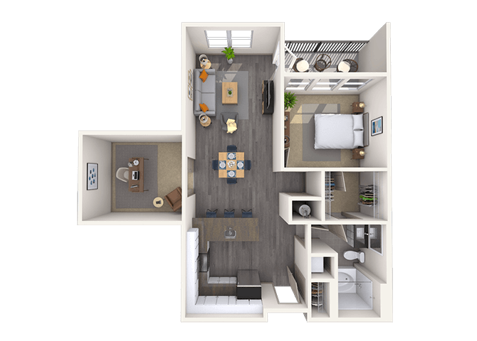 Traditional 1x1 952 SF floor plan