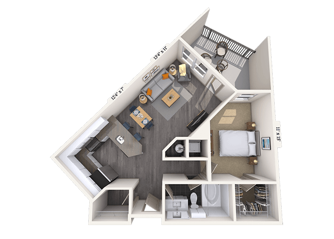 Traditional A 1x1 785 SF floor plan