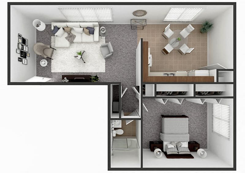 1 Bedroom 1 Bath 780 sq ft floor plan