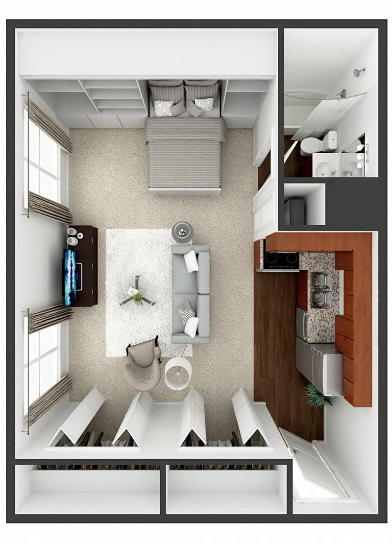 Studio 450 sq ft floor plan