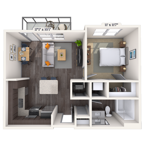 Traditional 1x1 618 SF-FP floor plan