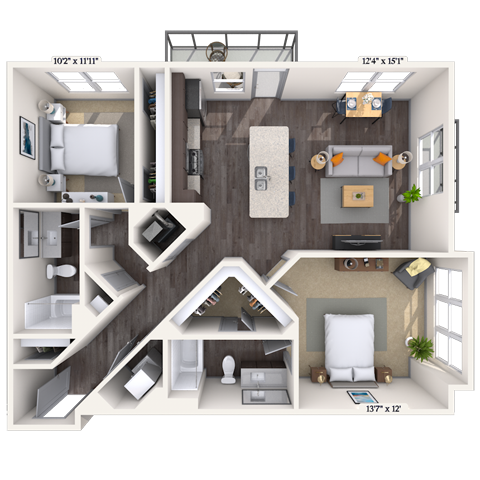Traditional 2x2 1044 SF-FP floor plan