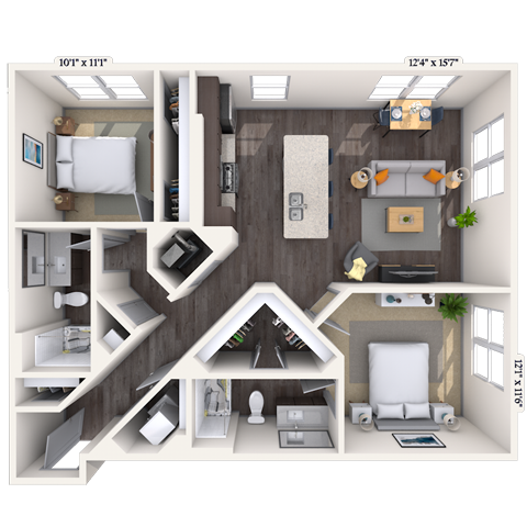 Traditional 2x2 1027 SF-FP floor plan
