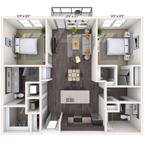 Traditional 2x2 1078 SF-FP floor plan