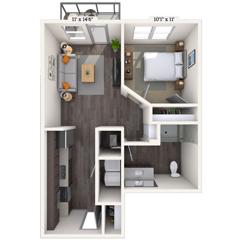 Traditional 1x1 590 SF-FP floor plan