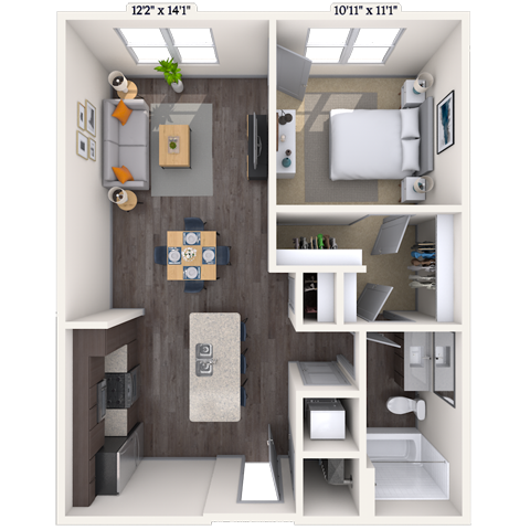 Traditional 1x1 718 SF-FP floor plan