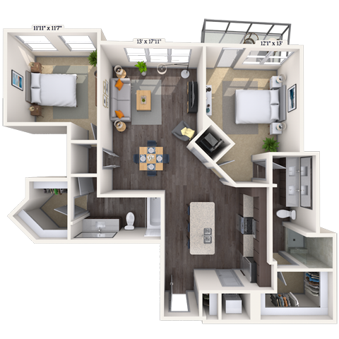 Traditional 2x2 1178 SF-FP floor plan