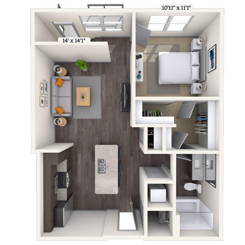Traditional A 1x1 590 – 718 SF-FP floor plan