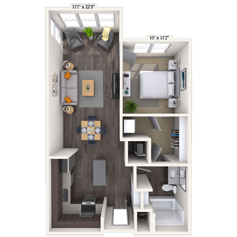 Traditional 1x1 713 SF-FP floor plan