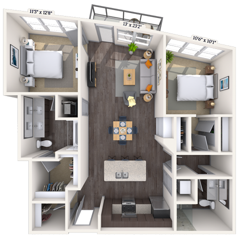 Traditional 2x2 1100 SF-FP floor plan