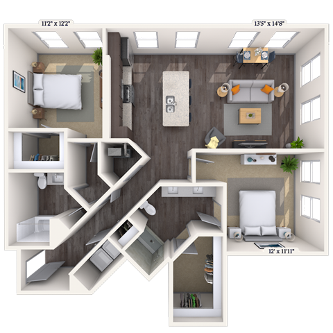 Traditional 2x2 1196 SF-FP floor plan
