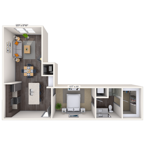 Traditional 1x1 748 SF-FP floor plan