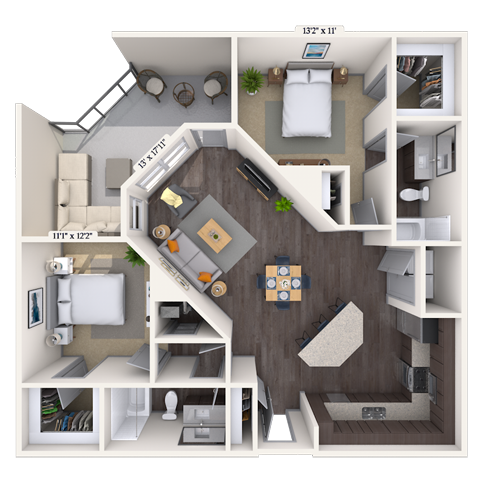 Traditional 2x2 1132 SF-FP floor plan