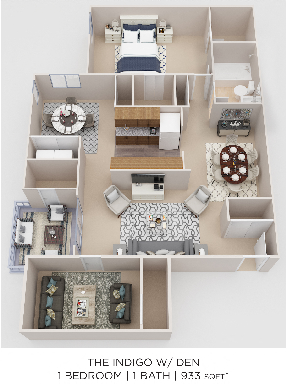 One Bedroom w/ Den - 993 sqft floor plan