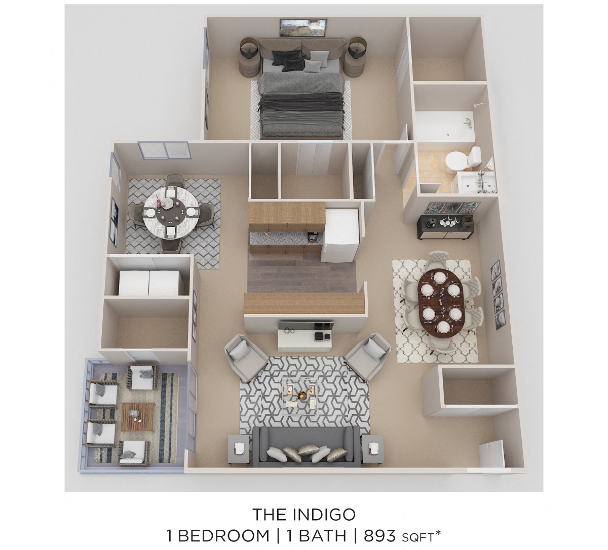One Bedroom - 893 sqft floor plan