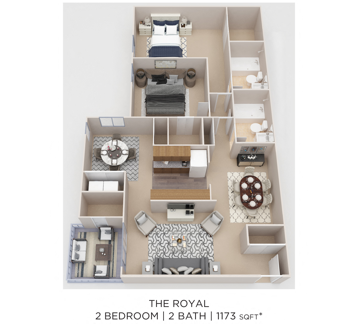 Two Bedroom 2 Bath - 1,173 sqft floor plan