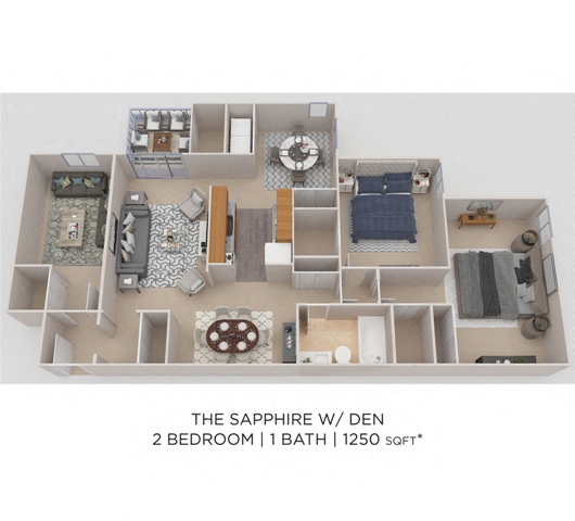 Two Bedroom w/ Den- 1,250 sqft floor plan