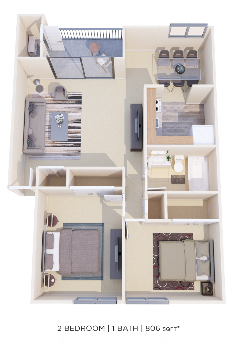 Two Bedroom - 806 sqft floor plan