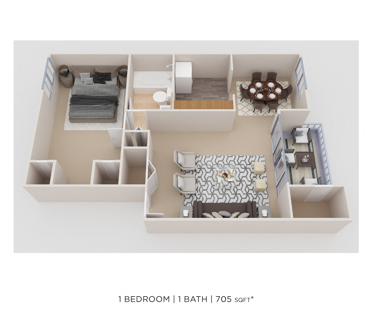 One Bedroom - 705 sqft floor plan