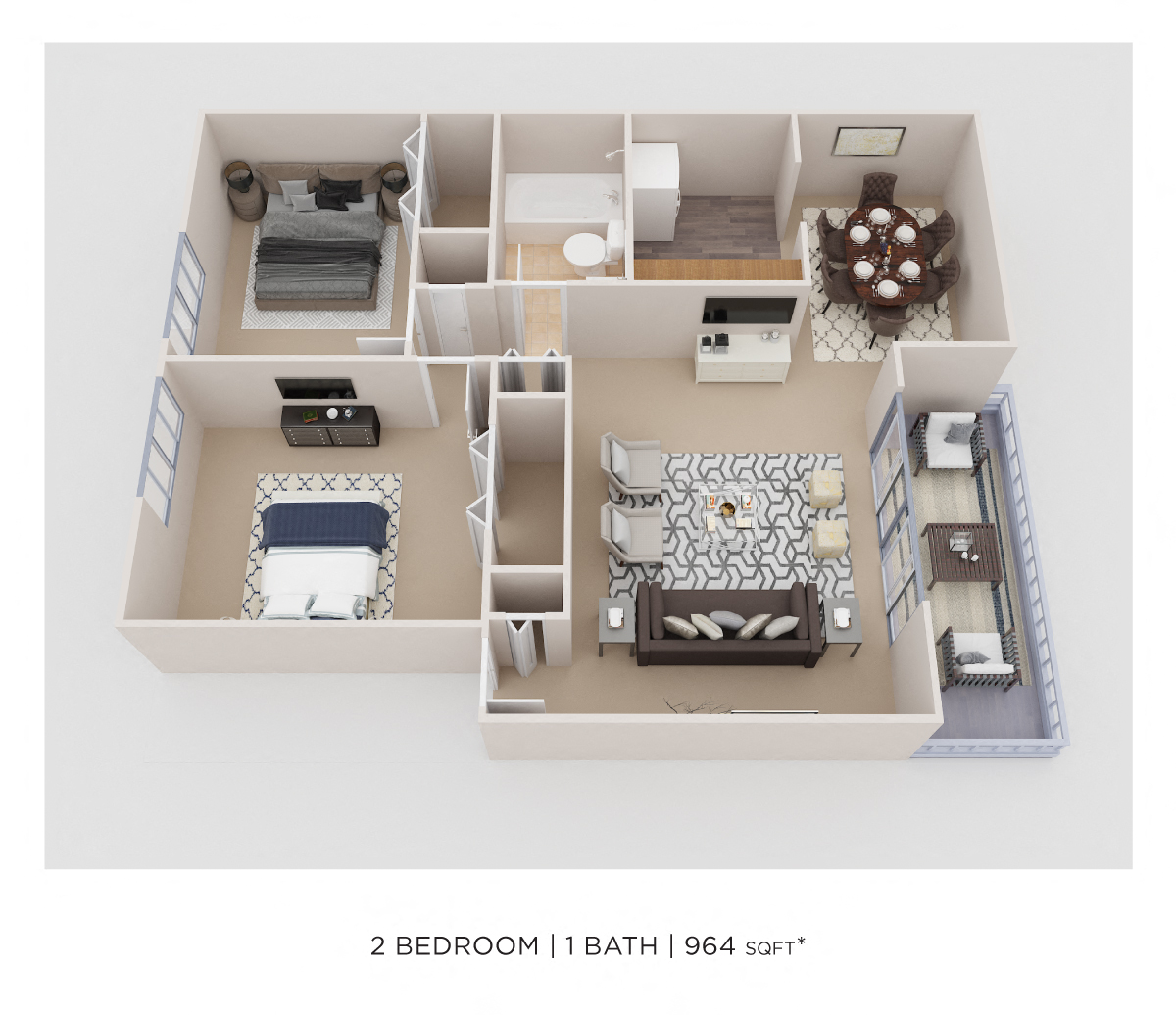 Two Bedroom - 964 sqft floor plan