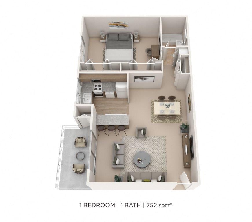 One Bedroom - 752 sqft floor plan