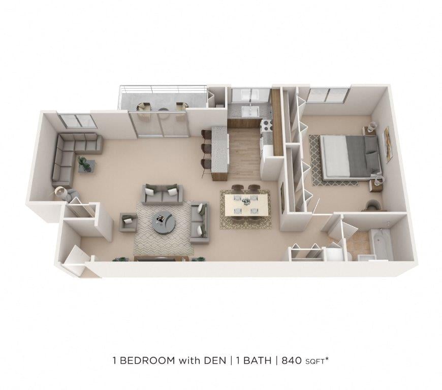 One Bedroom w/ Den - 840 sqft floor plan