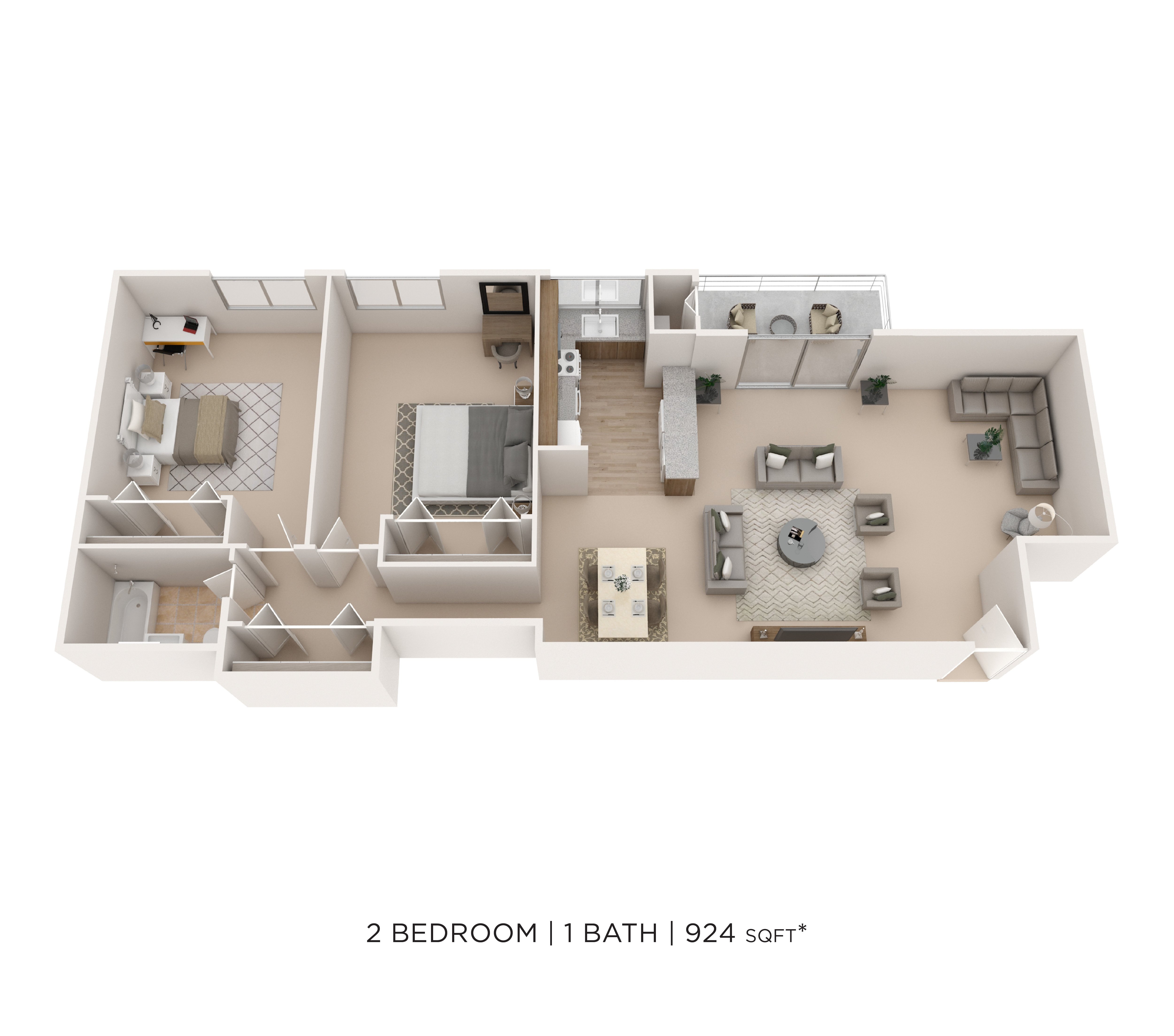 Two Bedroom - 924 sqft floor plan