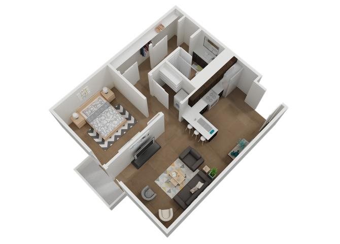 The 1x1 floor plan.l Square One Apartments in Sparks NV
