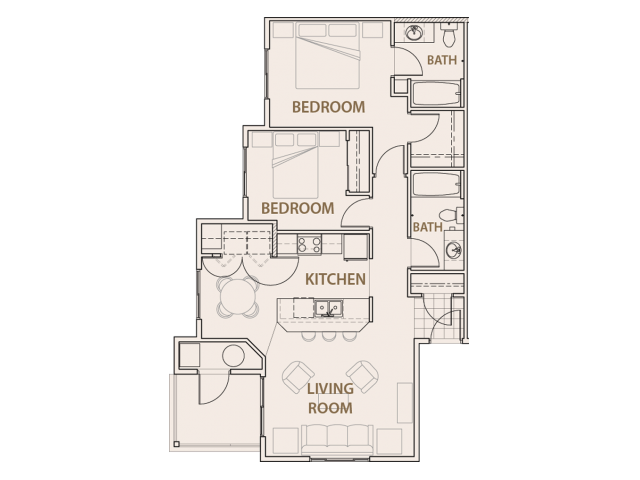 Copper Peak Apartments | Two Bedrooms Two Baths 2x2 floor plan Longmont, CO 99337 | Copper Peak Apartments