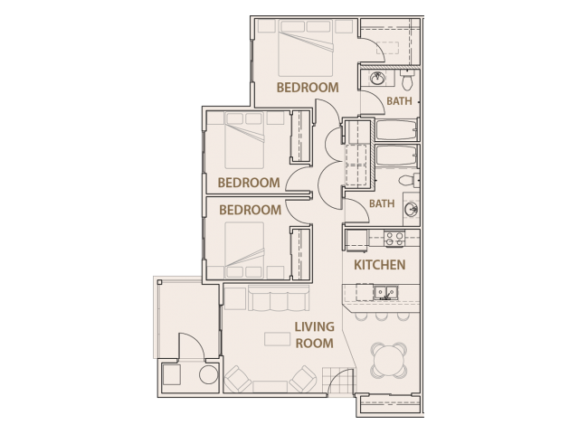 Copper Peak Apartments | Three Bedrooms 3x2 floor plan Longmont, CO 99337 | Copper Peak Apartments