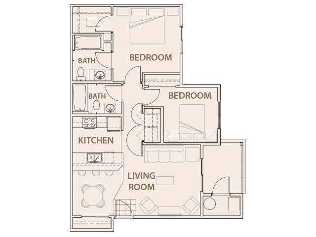 Copper Peak Apartments | Two Bedrooms Two Baths 2x2 floor plan Longmont, CO 99337 | Copper Peak Apartments