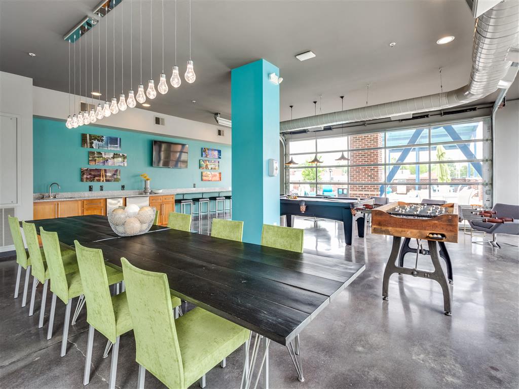 Community Room with Pool Table and Foosball at Greenway at Fisher Park, North Carolina