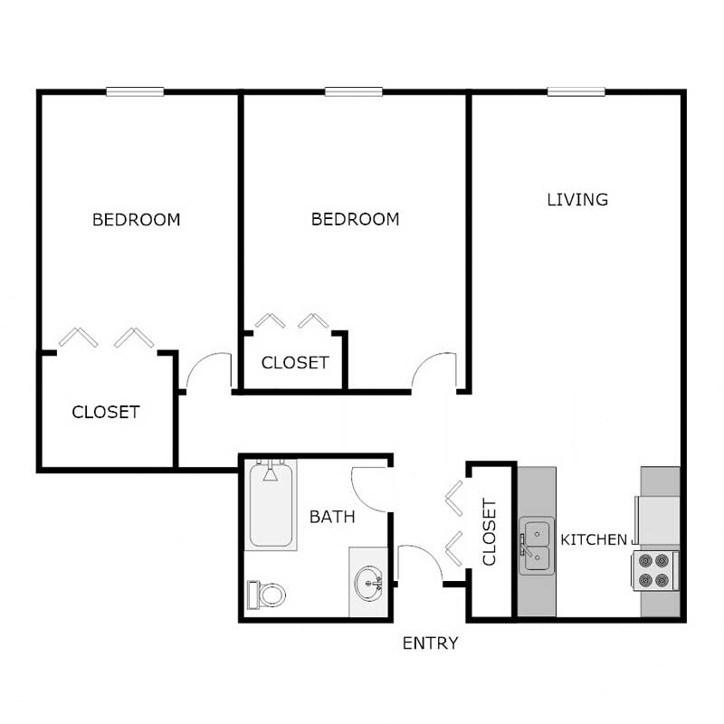 2 Bedrooms, 1 Bath HD